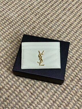 V-Quilted YSL Card Case with Gold Logo